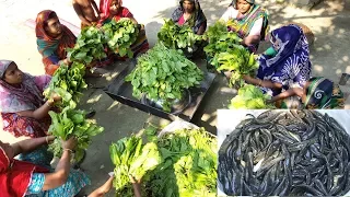 Fish Spinach Mashed | 10 KG Spotted Snakehead & 40 KG Spinach Cooking | Healthy & Tasty Village Food