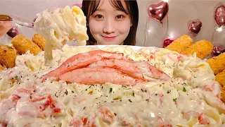 ASMR Crab Stick Cream Pasta Crab Cream Croquette【Mukbang/ Eating Sounds】【English subtitles】