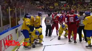 Brawl Sweden U20 vs Russia U20 (Robert Hagg, Jesper Pettersson vs Nikita Zadorov, Andrey Mironov)