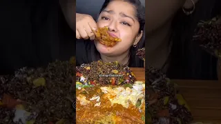 ASMR:🔥BLACK RICE VEGETABLE PULAO, SPICY WHOLE FISH CURRY, SPICY MUTTON RIBS CURRY #shorts #mukbang