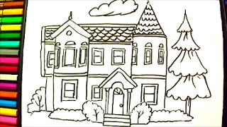 Drawing and coloring a House - How to Draw Victorian House - Video for Kids