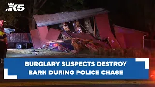 Burglary suspects destroy barn during police chase