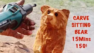How to Carve 150$ SITTING BEAR in 15 min EVERY CUT with chainsaw