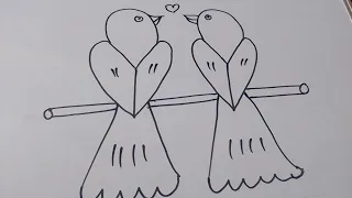 How to draw love birds from Y letter | Draw love birds step by step | Easy love birds Drawing