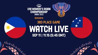 Philippines v Samoa | Full Basketball Game | FIBA U18 Women's Asian Championship 2022 - Div. B