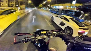 NIGHT RIDE IN BUDAPEST! Audi R8 vs Supermoto