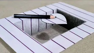 3d trick art on paper _ Draw a Floating Heart on Line Paper 3D Trick Art