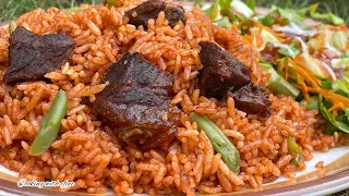 THIS BEEF GHANA JOLLOF RECIPE TASTE AMAZING | COOKING WEST AFRICAN GHANAIAN JOLLOF RICE RECIPE