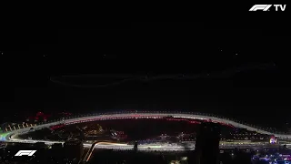 Aerial view jeddah race track | fire work drone show in formula f1 race jeddah 2021 |