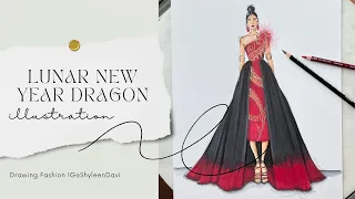 Fashion Illustration Sketch "Golden Dragon"