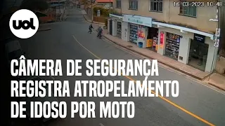 Câmera de segurança registra idoso sendo atropelado por moto em Minas Gerais