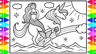 How to Draw a Mermaid and Unicorn for Kids 💜💚💛💗Mermaid and Unicorn Drawing and Coloring Pages