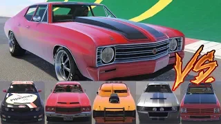 GTA 5 - Top Speed Drag Race (Declasse Tulip vs Sabre Turbo, Dominator GTX, Yosemite, Impaler, Ellie)