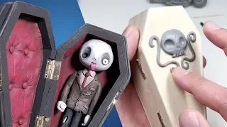 Turning a $2 Coffin into a TIM BURTON Style MOVIE PROP - Polymer Clay Timelapse Tutorial