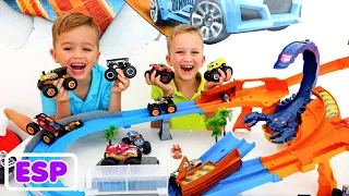 Vlad y Niki juegan y hacen competencia de coches de juguete