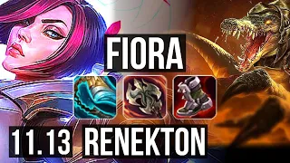 FIORA vs RENEKTON (TOP) | 3.4M mastery, 10 solo kills, Quadra, 1800+ games | KR Master | v11.13