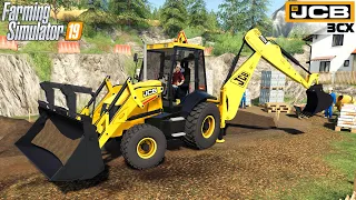 Farming Simulator 19 - JCB 3CX Backhoe Loader Digging A Pit At A Construction Site