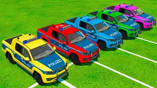 VOLKSWAGEN AMAROK ALL COLOR POLICE VEHICLES CARS TRANSPORTING WITH MAN TRUCKS! Farming Simulator 22