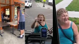 Insane Karen Smashes Bus Window and Starts Crying