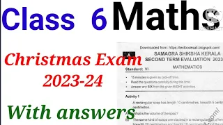 Class 6 Maths Christmas Exam Question paper and Answers 2023-24|Class 6 Maths Christmas exam 2023-24