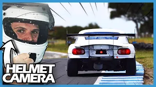 F1 Style Helmet Cam - Turbo MX-5 Miata carves through traffic on track - Raw POV