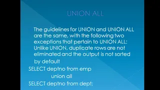 SQL Set Operators-Union/union All, Minus, Intersect - Lesson 6