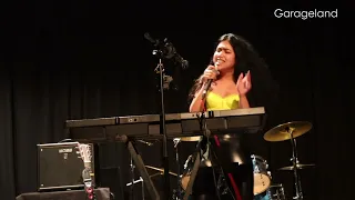 Brinda Irani performing at the Garageland gig in The Séan O'Casey Theatre