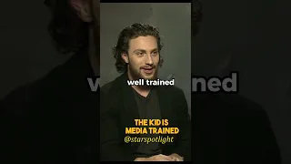 Elizabeth Olsen and Aaron Taylor Johnson meet a meet a media trained kid