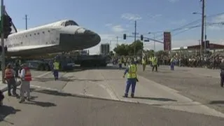 Space Shuttle Endeavor driven though LA streets