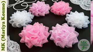 МК - нежная роза из органзы, канзаши, банты | kanzashi | Mariya