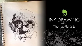 Thomas Fluharty drawing with Pen and Ink