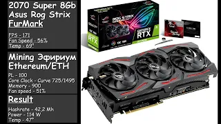 RTX 2070 Super 8Gb (Micron) Asus Rog STRIX | Разгон для майнинга, курва (curve), показатели FurMark