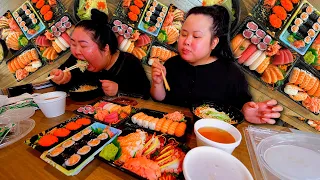 SUSHI MUKBANG 먹방 Spicy Tuna Roll + Salmon Roll + Shrimp + Kani Salad Eating Show! (SO GOOD!)