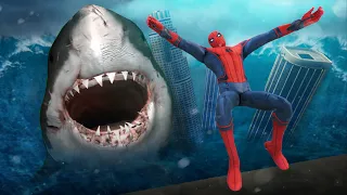 GTA 5 Water Ragdolls | SPIDERMAN Jumps/Fails ep.9 (Flooded LS and Megalodon)