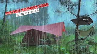 2 DAYS SOLO CAMPING HEAVY RAIN - Anymaka Portable Hammock Stand - RAIN SOUNDS - ASMR