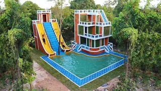 [Full Video] Build Creative Modern Twin Water Slide Park To Swimming Pool With Beautiful Villa House