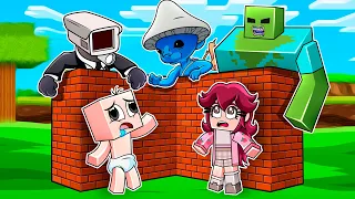 Construye para SOBREVIVIR al GATO PITUFO, TITAN CAMERAMAN, ZOMBIE MUTANTE 😱🎥 BEBÉ NOOB en MINECRAFT