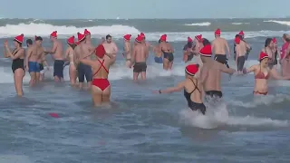 Hardy souls brave the cold sea for a New Year swim in the Netherlands