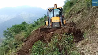 Amazingly!!!JCB Backhoe Loader-Leveling and Cutting-Hilly Narrow Road