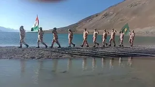 ITBP troops celebrating Independence Day 2020 on the banks of Pangong Tso in Ladakh