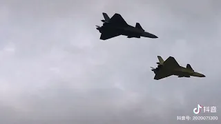 J-20 Stealth Fighter over Chinese City