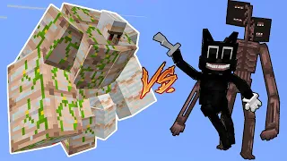 Giant Iron Golem Vs. Siren Head, Cartoon Cat PE in Minecraft