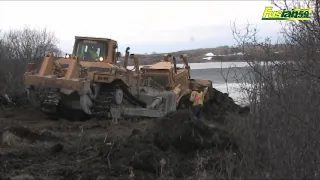 Cat D7R Bulldozer Trapped in Mud, Fast Recovery, Cat D8R Bulldozer