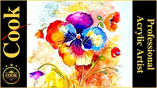 How to paint  Pansies with Derwent Inktense in Acrylics Painting Tutorial