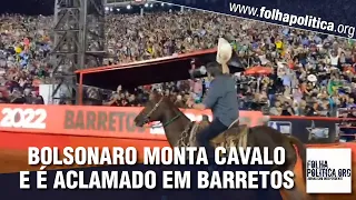 Bolsonaro monta cavalo na Festa do Peão de Barretos e é aclamado como 'mito' pela plateia