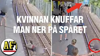 Här knuffar hon ner mannen framför tunnelbanan: ”Han var ju svart”