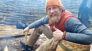 Winter Survival Shelter Finished and Moving In (87 days episode 20)