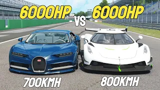 6000HP Koenigsegg Jesko vs 6000HP Bugatti Chiron RACE