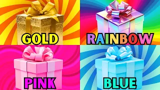 Choose your gift 🎁 4 gift box challenge | Gold Rainbow Pink Blue #pickonekickone #giftboxchallenge