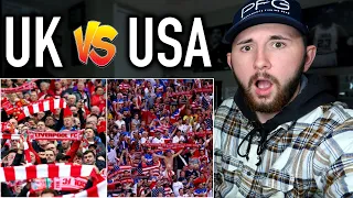 American Reacts to UK vs US FOOTBALL CHANTS (Cringe)